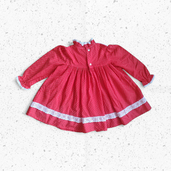 VTG 80s Baby Girl Red Polka Dot Dress Size 18M - Picture 2 of 10